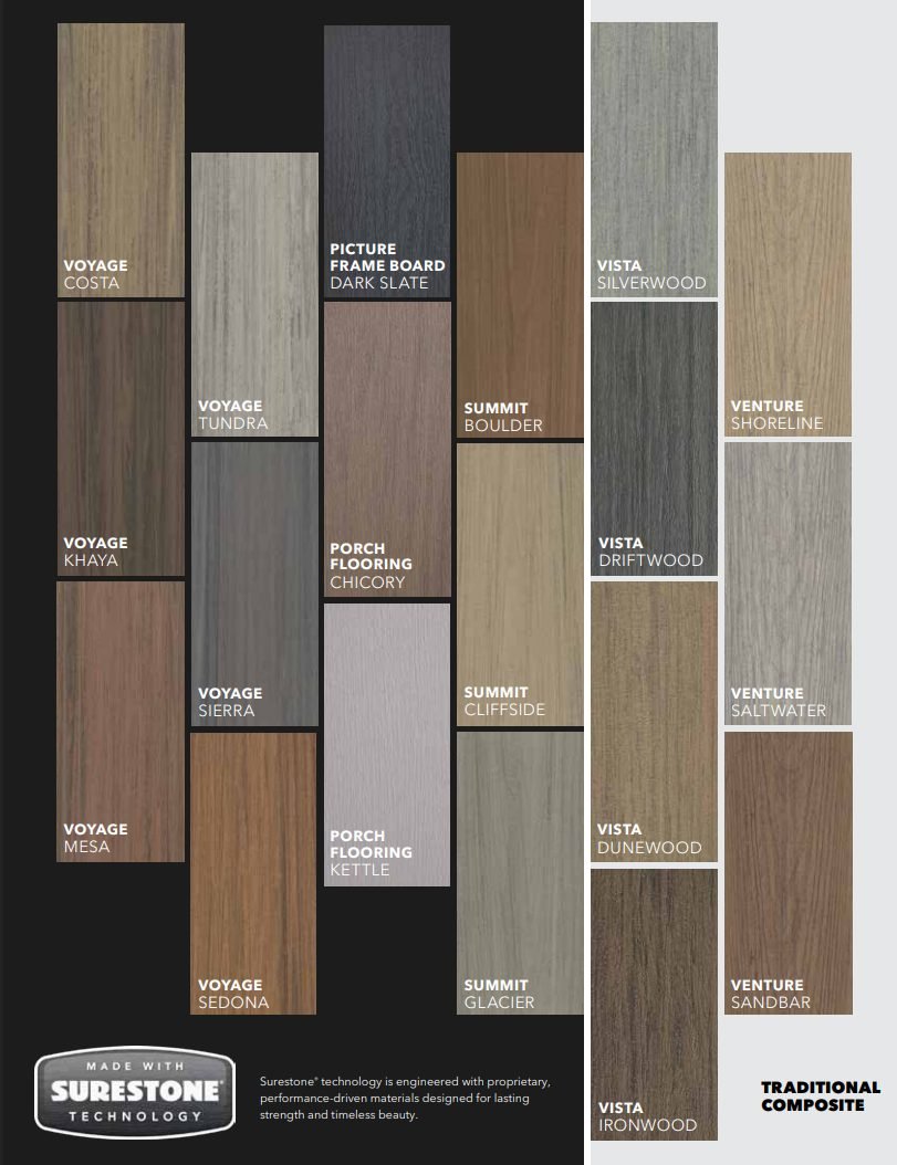 Composite decking colour samples laid out for selection